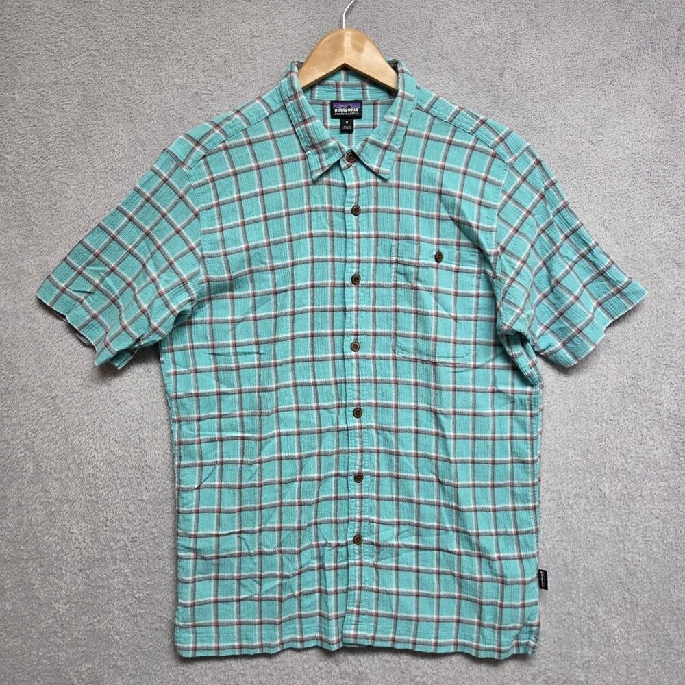 Patagonia Shirt Mens Medium Teal A/C Button Up Outdoors Hiking Breathable Gauze